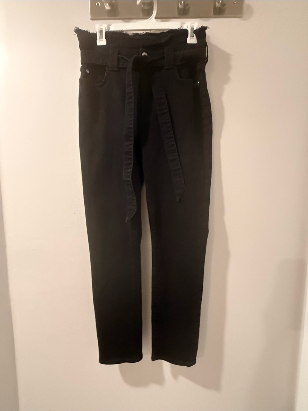 7 For All Mankind Black Straight-Leg Jeans with Fabric Belt
